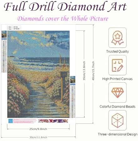 DIYDECORFUN Diamond Art Kits for Adults, Beach Scene Diamond Painting Round Full Drill, Gem Art Kit for Crafts and Home Wall Decor, Road and Sea Diamond Dots Kit for Beginners, 12x16 Inch