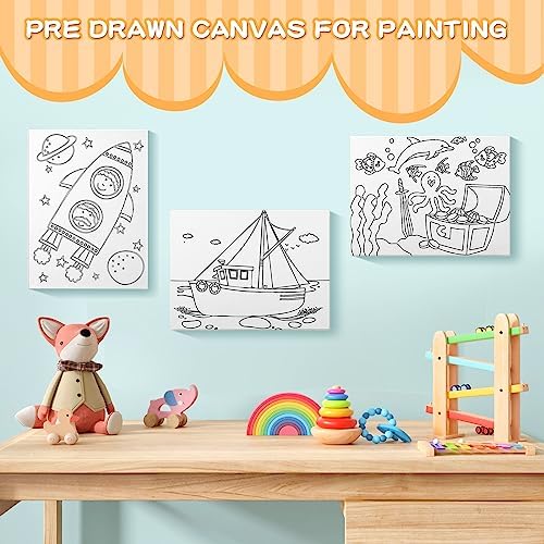 Fulmoon 48 Pcs Pre Drawn Canvas for Painting for Adults Preprinted Bulk 7.8 x 5.8 Inch Pre-Stenciled Painting Canvas Panels for DIY Party Favor Gift Activities, 12 Style