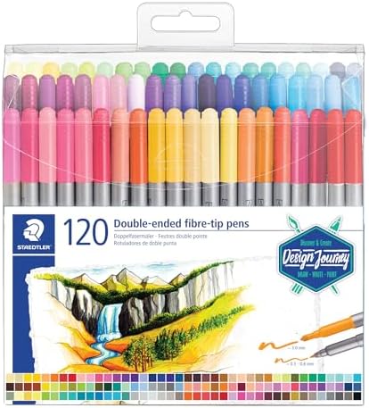 Staedtler Double-Ended Fiber-Tip Pens, Non-Permanent Ink, Fine & Bold Writing and Coloring Tips, 120 Assorted Colors, 3200 TB120, Multicoloured (3200 TB120ST)