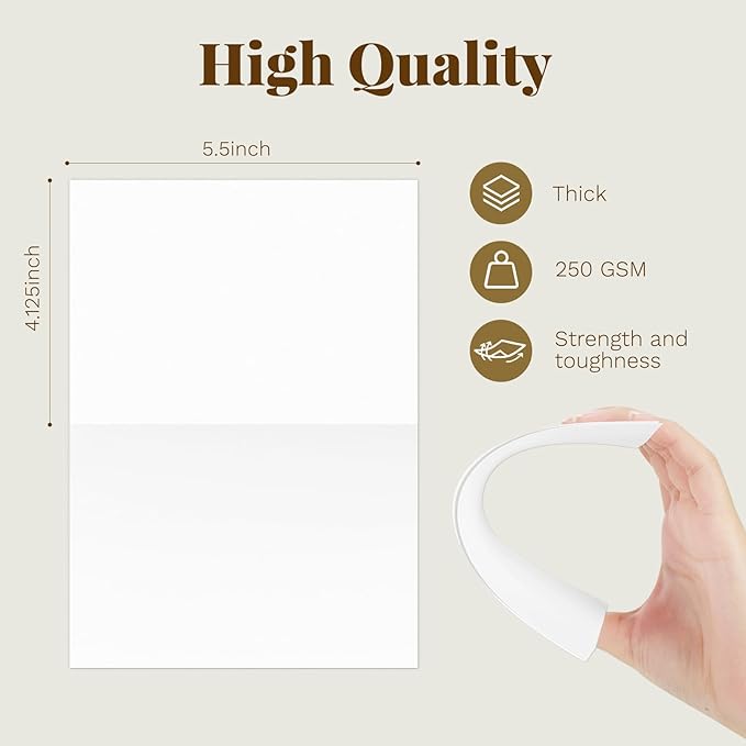 Blank White A2 Cards and Envelopes 100 Pack, 5.5 x 4.125 Folded Cards