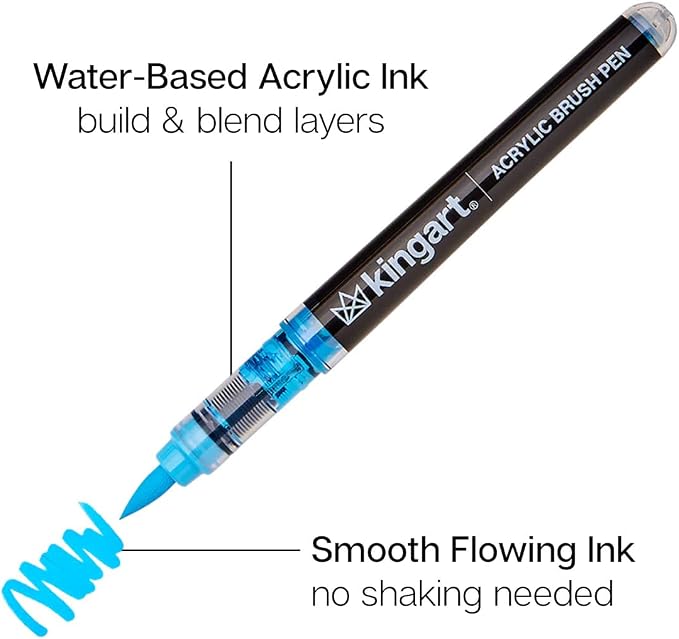 KINGART Acrylic Paint Markers Brush Tip, 12 Vibrant Colors. Water-based, no-bleed, waterproof pens with automatic ink control for rock, egg, wood, fabric, glass & DIY crafts