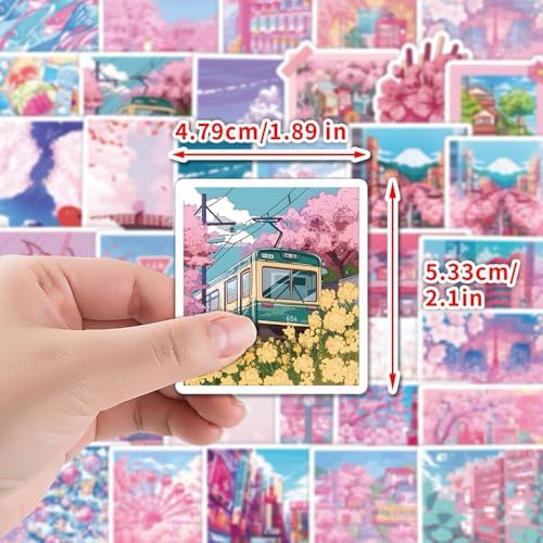 50Pcs Cherry Blossom Stickers Scrapbook, Self-Adhesive Waterproof Vinyl Sticker for Laptops, Aesthetic Decor Journal Stickers Planner Accessories for Luggage, Water Bottles