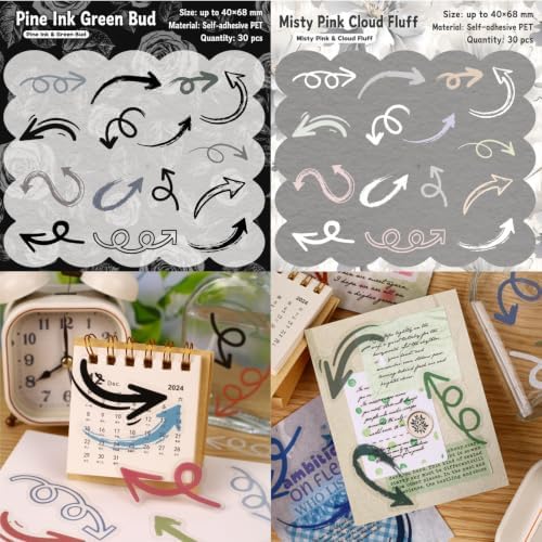 180 Pcs Vintage Arrow PET Stickers, Aesthetic Directional Ephemera