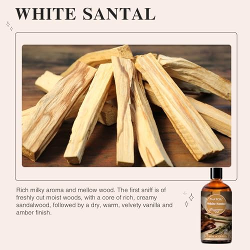 PHATOIL White Santal Fragrance Oil for Diffuser Aromatherapy 3.38FL.OZ | Long Lasting Scented Oils For Humidifier, Air Freshener, DIY Soap Candle, Scent Project Making, Aroma Oil for Home Freshening