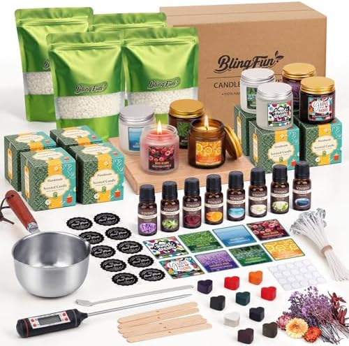 Blingfun Soy Wax for Candle Making Kit-DIY Candle Making Supplies Include Soy Wax, Candle Tins,Pouring Pot, Essential Oils, Thermometer & More, Perfect as Home Decoration
