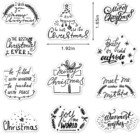 11 PCS Christmas Greeting Words Clear Stamps for Card Making and Photo Album Decorations, Christmas Tree Snowflake Rubber Stamps Gift Box Transparent Silicone Stamp Seal for Christmas DIY Scrapbooking Supplies