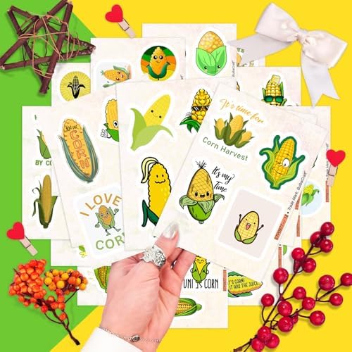 Corn Stickers for Water Bottle and Laptop - Corn Party Supplies & Decorations, Waterproof Vinyl Decals, Cute Vegetable and Farm Stickers, Gifts for Women & Men