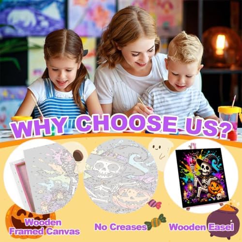 SUJINMEI 4 Pack Halloween Paint by Numbers Kit for Kids with Frame 8x8 inch