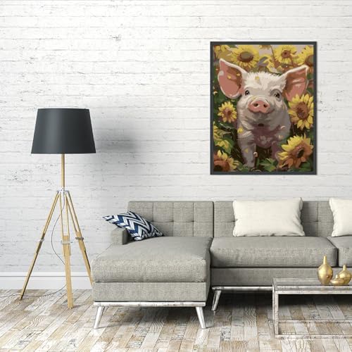 AALBLAC Pig Paint by Numbers Kit for Adults Beginners- Pig Sunflower Paint by Number Canvas, Easy Animal Acrylic Painting by Numbers for Home Wall Decor (16x20 inch)