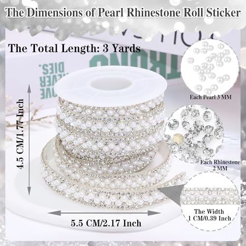 White Pearl Rhinestone Ribbon Roll 1 CM Wide Rhinestone Tape