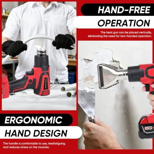 Cordless Heat Gun Compatible with Milwaukee M18 Battery, Fast Heating Variable Temp (122°F~1112°F) Hot Gun LCD Display and 4 Nozzle for Shrink Tubing, DIY(No Battery, Not Made by Milwaukee) (Red)