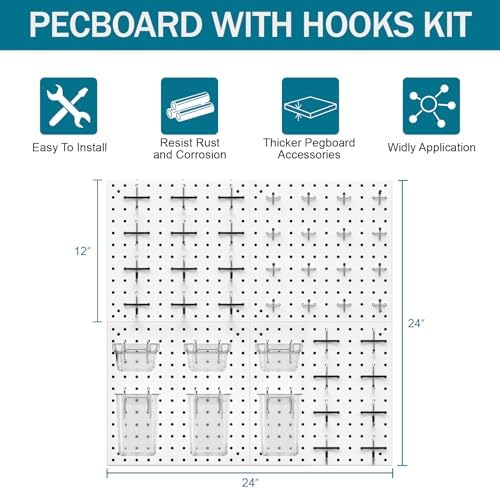 Peg Board Kit, Includes Pegboard and Accessories,with Hooks and Bins,Peg Board Wall Organizer for Office,Ornaments Display,Crafts Organization (66, White)