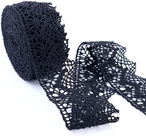 Black Lace Ribbon 10 Yards Crochet Lace Trim Cotton Sewing for Crafts, Gift Package Wrapping, Bridal Wedding Decoration, Scrapbooking Supplies