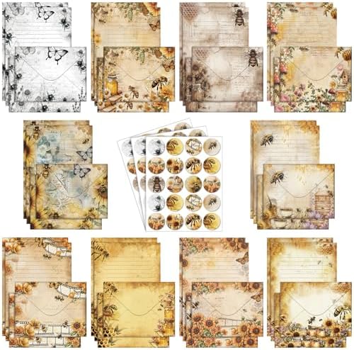 TaoBary 160 Pcs Vintage Bee Butterfly Stationery Paper and Envelopes Set