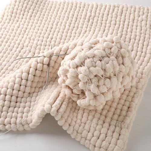 Hand-Woven Ball Yarn, 4 Pack, 380g Total, for Blankets, Cushions, and Pet Nests, Fluffy Chunky Craft Yarn (Beige)