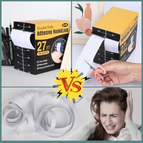Navona 27Ft x 2 Inch Hook and Loop Strips with Adhesive, Heavy Duty Self Adhesive Tape with Back, Strong Sticky Back Fastener Roll for Home, Office, School, Crafting, White