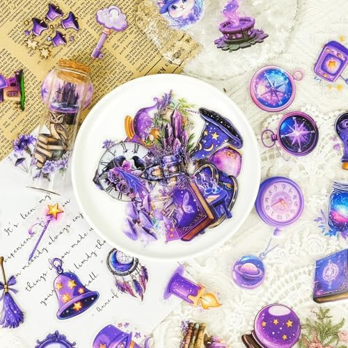 50 Pcs Magic Goth Stickers Waterproof Purple for Journals