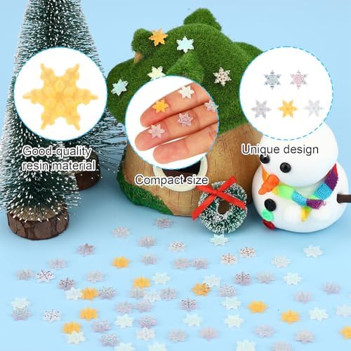 210pcs Mini Snowflakes, Resin Winter Miniature Snowflakes Ornaments