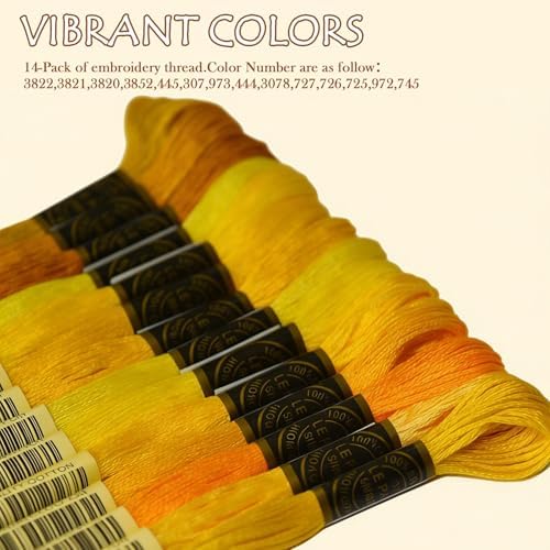Premium Rainbow Color Embroidery Floss - Cross Stitch Threads - Friendship Bracelets Floss - Crafts Floss - 14 Skeins Per Pack Embroidery Floss, Pale Yellow Gradient
