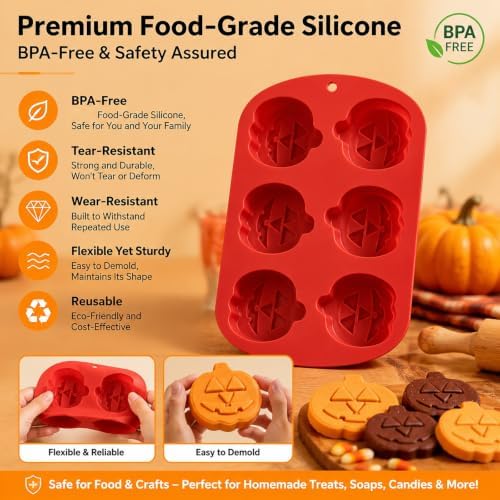 2 Pack 6-Cavity Halloween Pumpkin Silicone Molds for Chocolate Candy