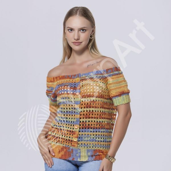YarnArt Symphony Dream Cotton Yarn -%80 Cotton%20 Viscose Rainbow Multicolor Crochet Knitting Yarn - Suitable for All Blouses, Dresses, Shawls, Bags, Hats - 273 Yards, 3.52 Oz (1 Skein) (3116)
