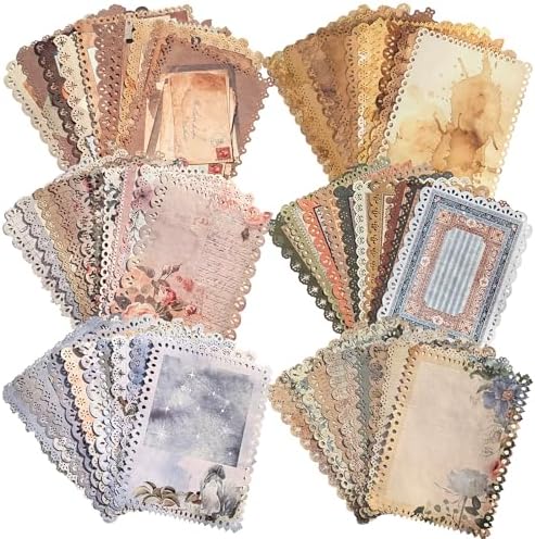 60 Sheets Lace Edged Scrapbook Paper, 6 Packs Vintage Scrapbooking Stationery Writing Paper for Scrapbook Junk Journal Supplies Embellishments Planner Letter Collage (4.7x6.3 Inch)