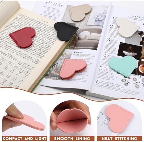9 Pcs Leather Heart Bookmarks, Cute Heart Bookmarks for Women