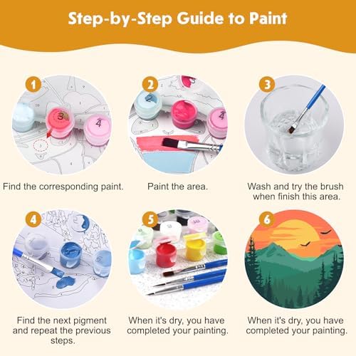 4 Pack Paint by Numbers for Adults with Wooden Framed, Nature Scenery, Sunset, Paint by Number Kits on Canvas for Beginner, DIY Acrylic Oil Painting Kits for Home Decor 8x8 inch, Mountain Landscape