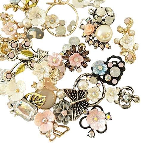 Chenkou Craft Random 20pcs Wholesale Lots Mix Alloy Resin Rhinestone Flowers Pendants Charms Beads Bracelet Necklace Jewelry Findings