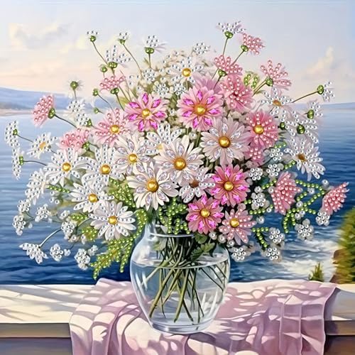 Bloomthread Daisy Flowers Diamond Painting Kits for Adults – Partial Drill Diamond Art Painting Kits for Holiday Gifts and Home Decor 12x12 Inches (Flower)