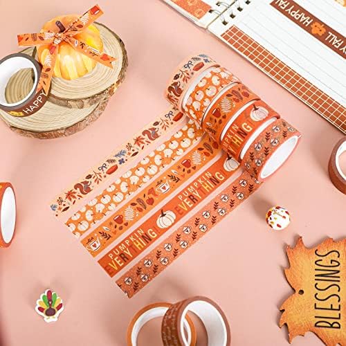 Whaline 12 Rolls Fall Thanksgiving Washi Tapes Assorted Autumn Pattern Decorative Tapes Pumpkin Turkey Dots Masking Tape for Fall Thanksgiving Scrapbook Journal DIY Craft Gift Wrapping, 0.6Inch