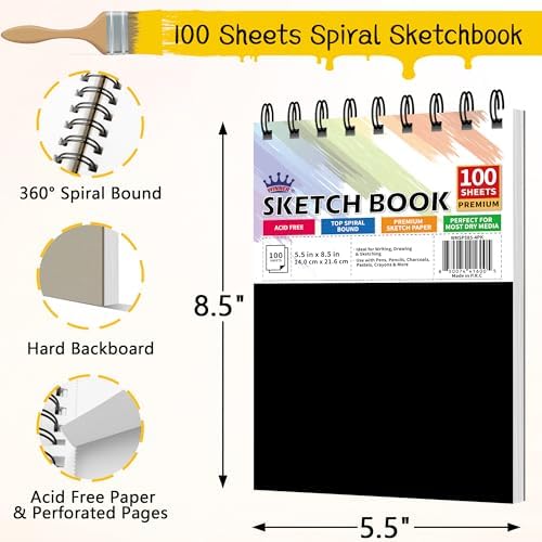 WINNER 5.5" x 8.5" Sketch Book, 400 Sheets Top Spiral Bound Sketch Pad, 68lb/100gsm White Acid Free Drawing Paper, Art Supplies for Kids Adult Beginners Artists, 4 Pack