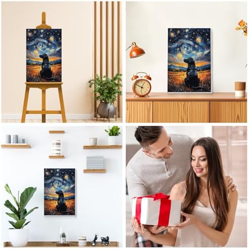 KEYIFA Paint by Numbers for Adults on Framed Canvas - with Wooden Easel, Starry Sky Painting by Number Kit for Beginners, DIY Labrador Acrylic Paint-by-Number Kits for Home Wall Decor (8x12 inch)