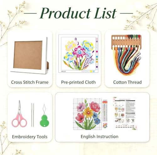 Flowers Stamped Cross Stitch Kits for Adult Beginner,Counted Embroidery Kit