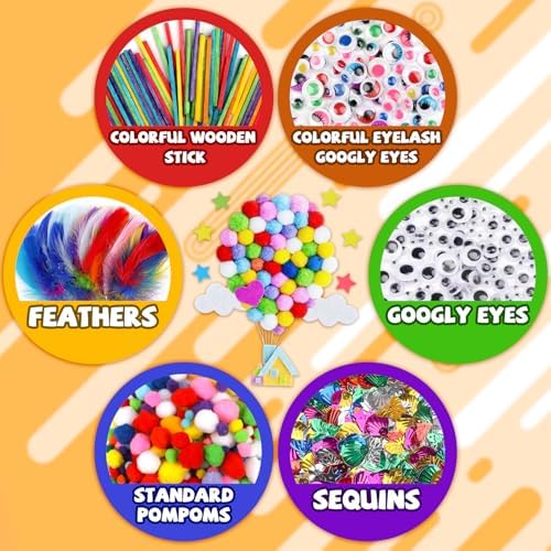 DOITEM Pipe Cleaners Craft Supplies, Arts and Crafts Supplies Including Pipe Cleaner Wiggle Googly Eyes Pom Poms Feathers Sticks Sequins for Kids Over 8 Years Old