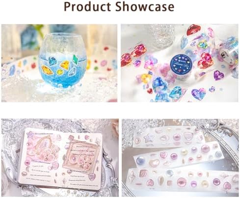 Tape Stickers for Journaling, 4 Rolls Pre Cut Brilliant Gem Series Single Scrapbook Stickers, PET Washi Tape Stickers, Decorative PET Tapes Set for Planner DIY Crafts and Gift Wrapping