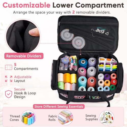 AMOIGEE Puffy Double-Layer Sewing Storage Bag with 2 Clear Organizer Boxes