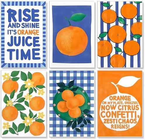 6 Pack Paint by Numbers Kit for Adults, Orange Number Painting, 8x12 Inch | DIY Adult Paint by Number Kits on Canvas for Beginners, without Frame, Kitchen Wall Decor, Stress Relief Craft Gift