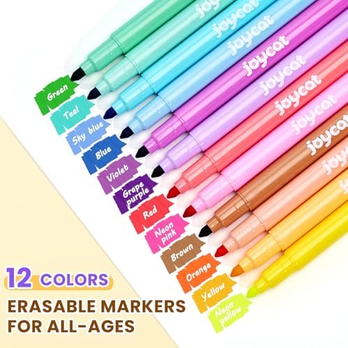 JoyCat 12-Color Erasable Markers for Kids, Dual Tip Magic Pens for Paper