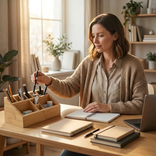 2 Pack Small Bamboo Art Supply Organizer Pen Holder