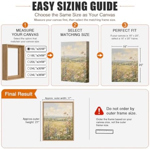 Canvas Floater Frame for 1”–1.25”Deep Gallery Wrapped Canvas, Wood-Look Floating Frame Wall Artwork for Oil Paintings, Gallery Bedroom, Living Room, Studio, Made in USA (Light Oak,28x28)