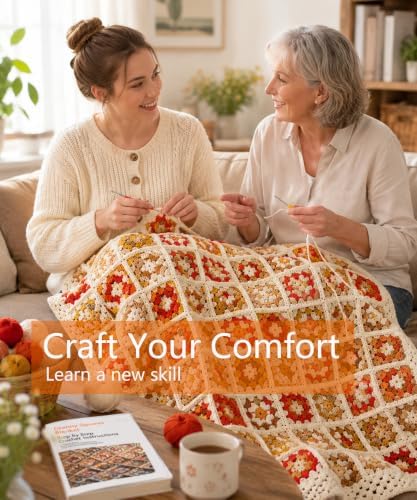 Kitcroet Granny Square Crochet Kit for Beginners, Complete Crochet Blanket Kit with 20 Skeins Yarn, Step-by-Step Video & Written Instructions, 34" x 45" Retro Blanket Starter Kit, Warm Retro Brown