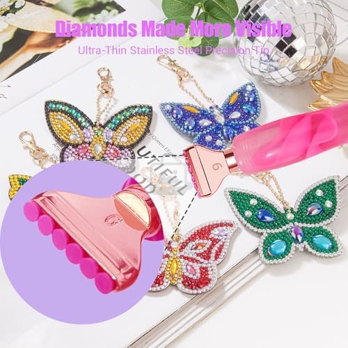 Huanlys Diamond Art Pens Tools Diamond Painting Accessories Kits with Screw Steel Rose Gold Metal Tip Nibs Placers Roller Tool Accessories (Pink Gold)