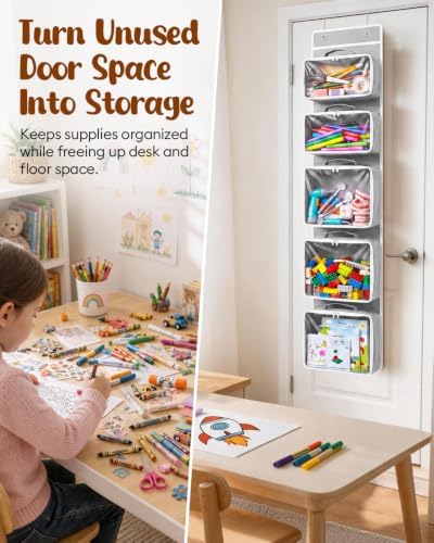 Over the Door Organizer, Hanging Craft and Art Supply Storage, Grey