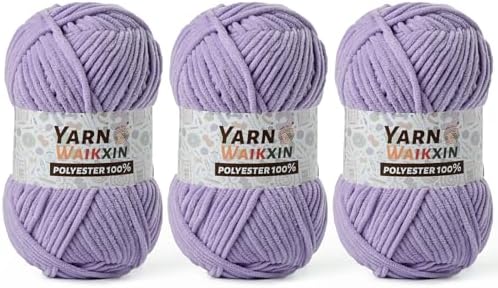 3 Pack Soft Chenille Yarn for Crocheting, Fluffy Chunky Crochet Yarn for Baby Blanket, (5.29oz/196.8yds) Fuzzy Velvet Yarn for Amigurumi&DIY Puzzle、Crafts、Scarf(3 Light Purple)