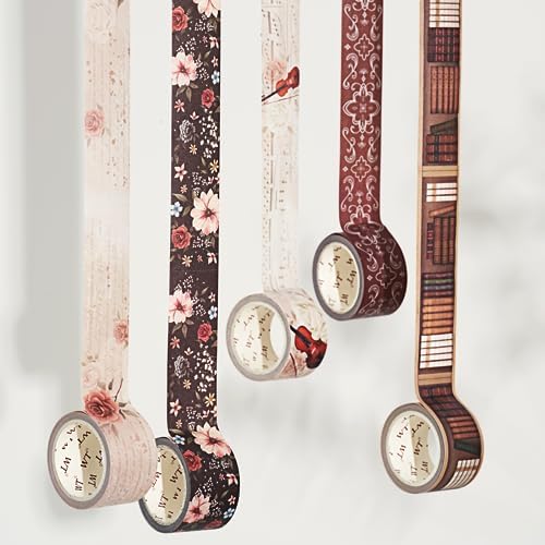 WT Academia Washi Tape Set, 5 Rolls, Original Designs, Vintage Floral Decorative Masking Tape, DIY Crafts, Bullet Journals, Planners, Scrapbooking, Journals Gifts, Adhesive Wrapping Tape, Paper Tape