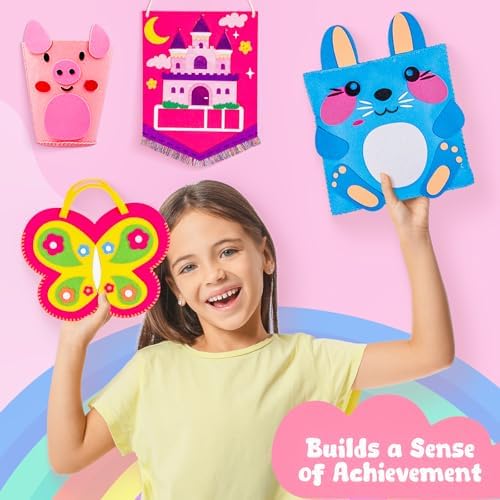 MGparty My First Sewing Kit for Kids - 8 Easy DIY Sewing Crafts with Bunny Pillow & Unicorn Wind Chime, Beginner Learn-to-Sew Craft Set for Girls & Boys Ages 5+, Screen-Free Educational Gift