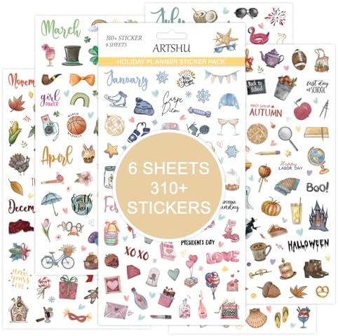 Seasonal Planner Stickers, 310+ Monthly Calendar Designs on 6 Sheets