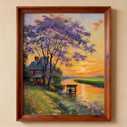 Amphol Paint by Numbers Kit for Adults Beginners - Sunset Cottage DIY Paint by Numbers Kit on Unframed 16"x20" Canvas, Landscape Oil Painting by Number for Wall Decor, Complete Acrylic Paint Set