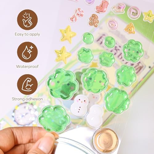 3D Resin Stickers Desktop Ornament Kit, Clover DIY Stackable Christmas Tree & Snowman Decorations, Cute Resin Stickers for Phone/Scrapbook Water Bottles, Laptops, Build Mini Figurine Set for Desk